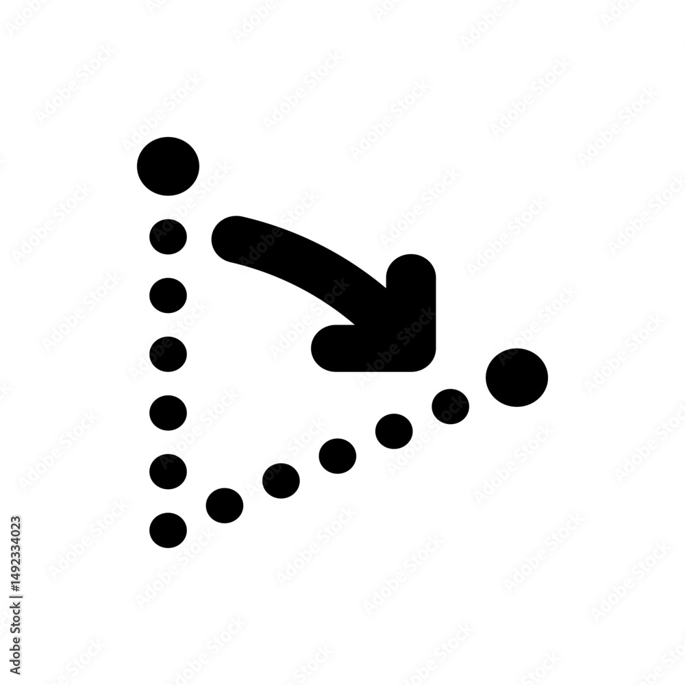 Poster black arrow pointing down to the right with dotted lines forming a triangle shape on a white backgro