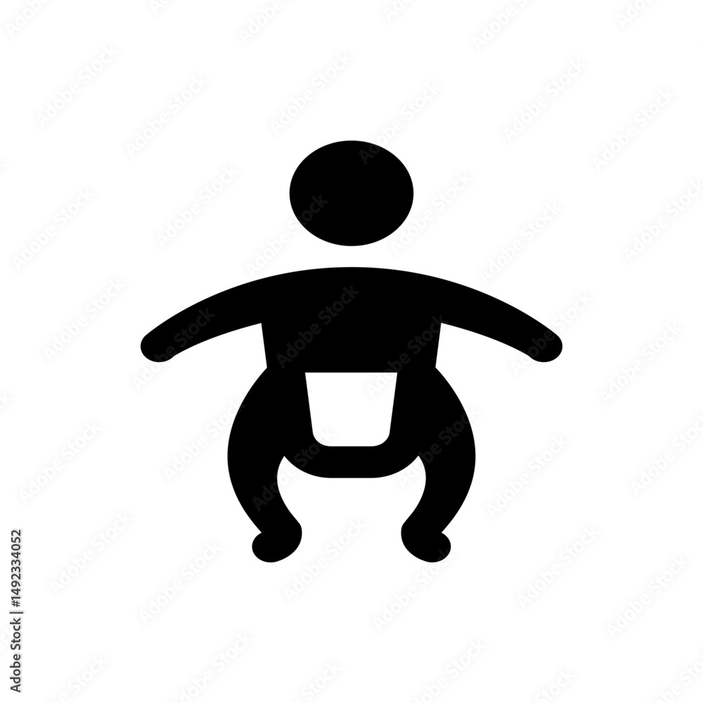 Poster simple black and white outline of a baby swaddled with a diagonal line across the blanket design ele