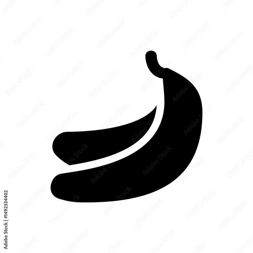 Poster Illustration of a black banana with a curved shape and a small stem on a white background design element