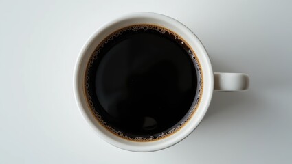 Top View of Black Coffee in a White Mug on a Light Background Highlighting Simplicity and Aroma