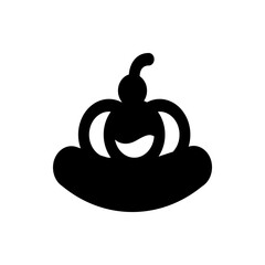 Stylized black silhouette of a dessert with a cherry on top and a rounded base and curved details
