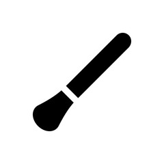 Illustration of a black makeup brush with a long handle and a rounded brush head on a white background