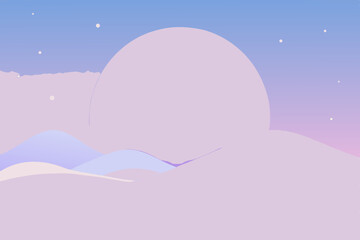 Abstract dreamscape with floating landscape and minimalist elements on white background