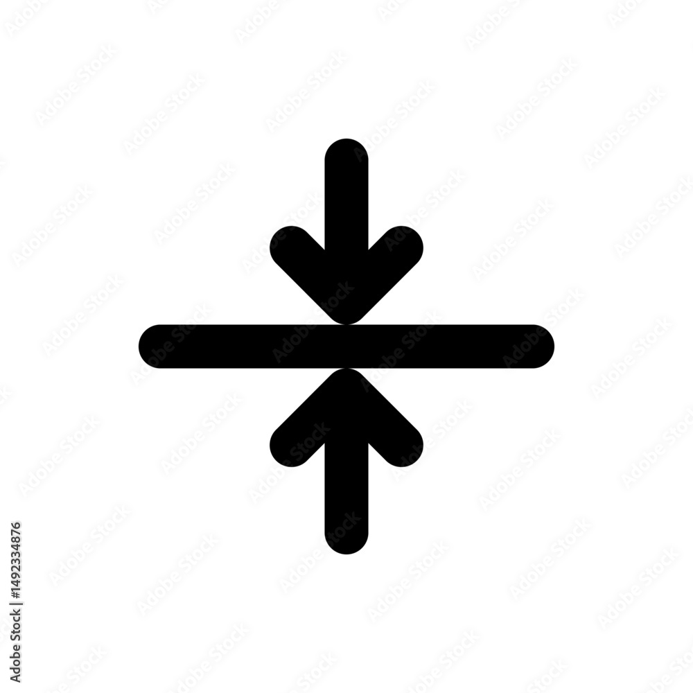Poster black arrows pointing towards a horizontal line indicating compression or reduction symbol design el