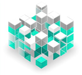 Abstract geometric design with interlocking cubes in white, gray, and teal