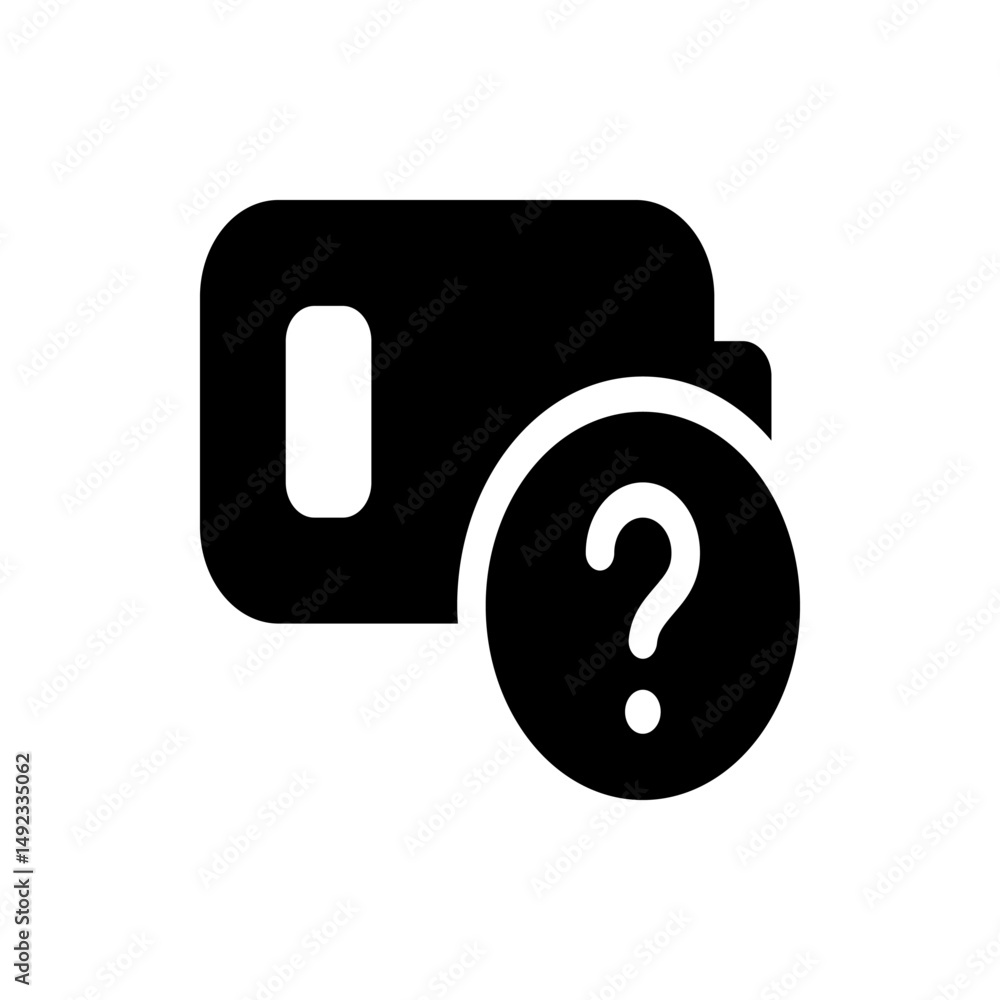 Poster black folder icon with a white rectangle and a question mark inside a black circle on the bottom rig