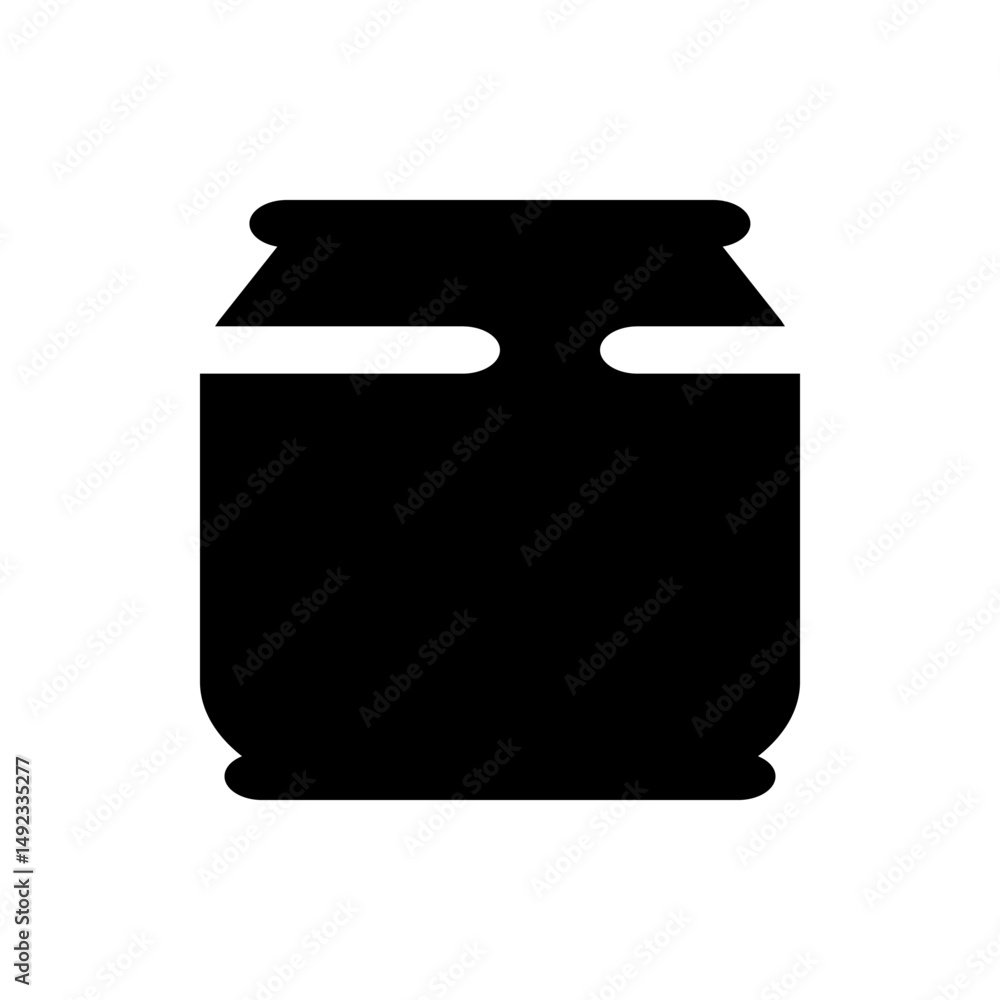 Poster illustration of a black silhouette of a container with a unique shape and rounded edges on a white b