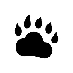 Illustration of a black bear paw print with five distinct toes and a rounded paw pad on a white background