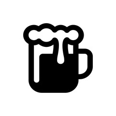 Illustration of a beer mug with foam and a dripping liquid, depicted in a bold line drawing style design