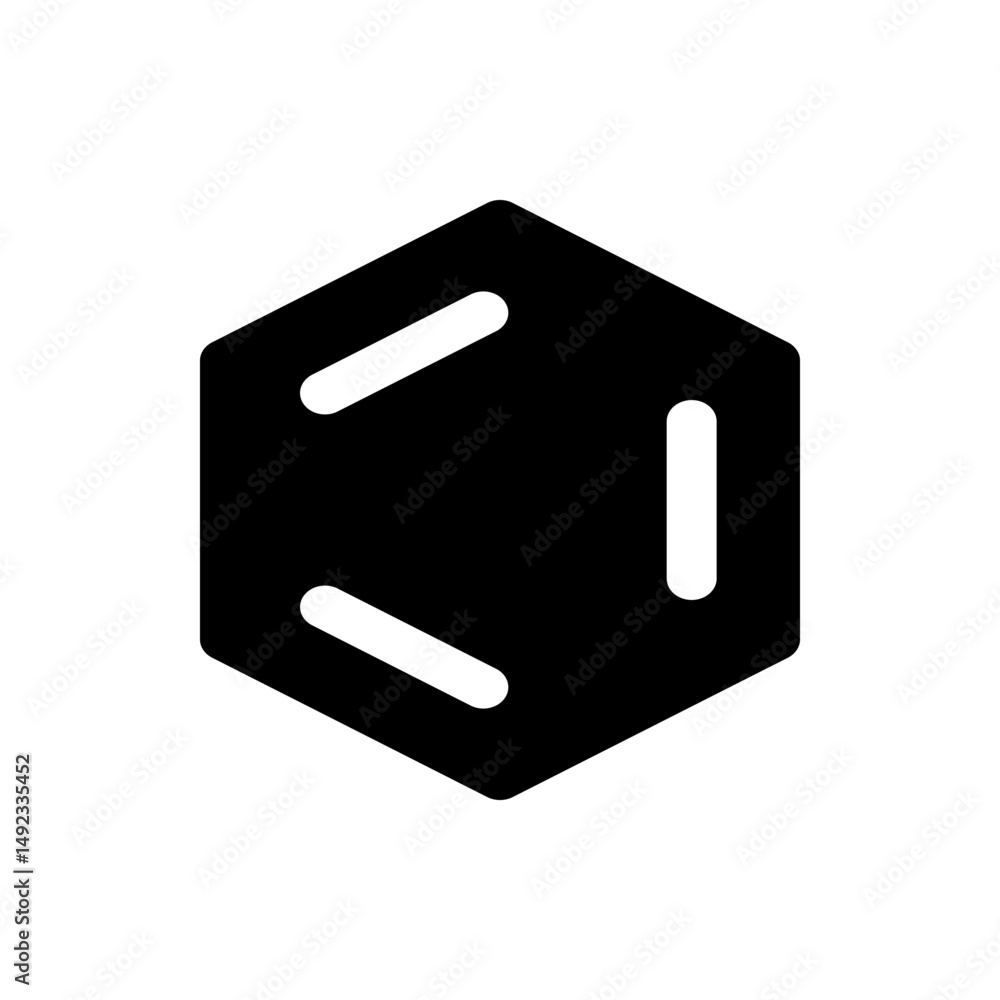 Poster illustration of a black hexagon with rounded corners and three white rounded rectangles inside it sh