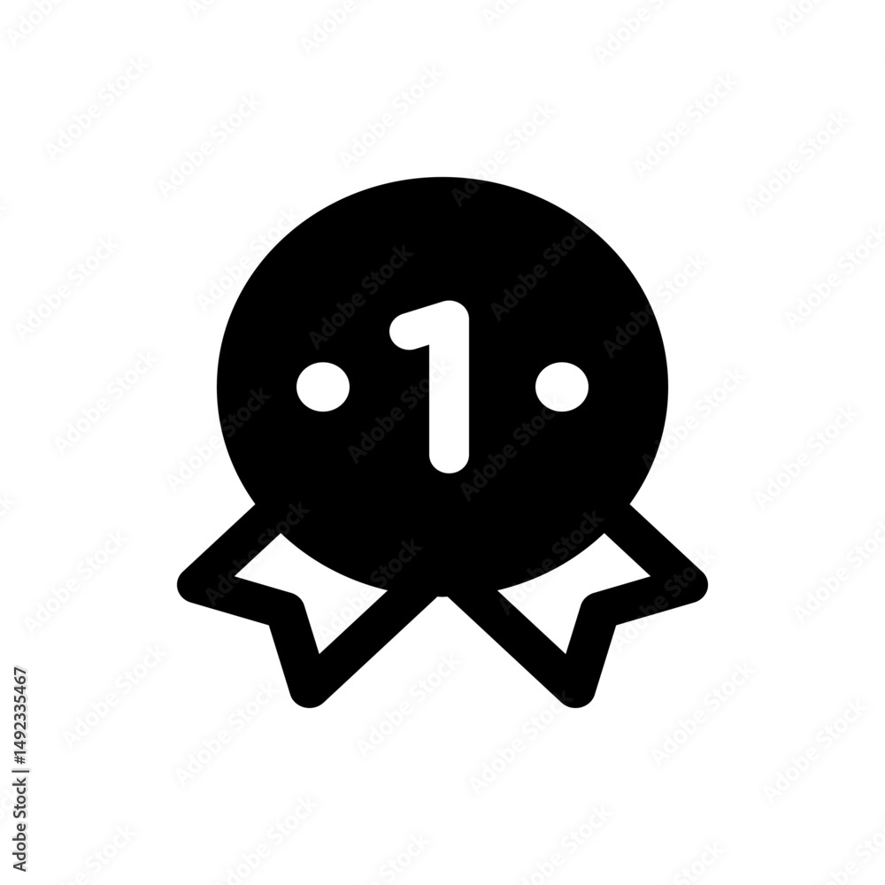 Aufkleber illustration of a black badge with the number one and two dots inside a circle with ribbon below it