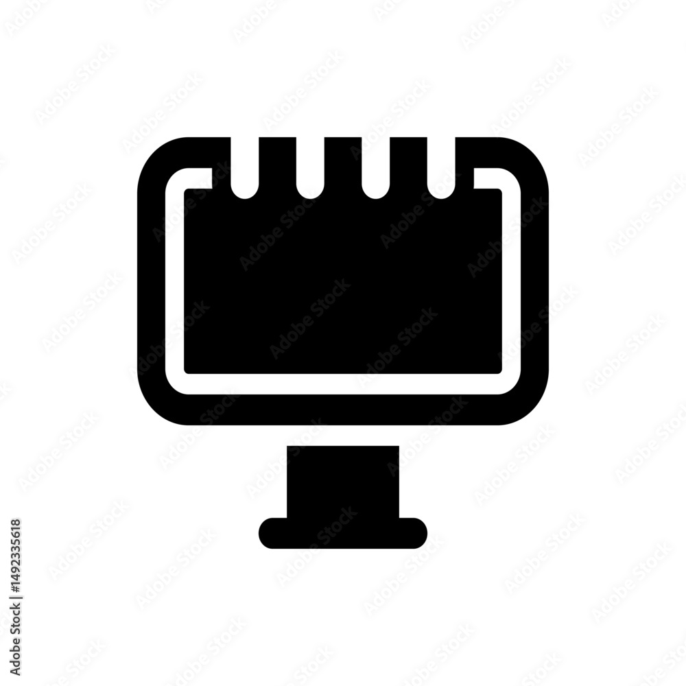 Poster a stylized black computer monitor with rounded edges and a rectangular screen on a stand icon design