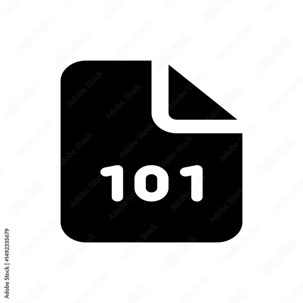 Poster black document icon with a folded corner and the number one hundred and one in white displayed on it