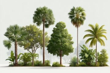 Fototapeta premium Various types of tropical plants in a bright, clean outdoor setting surrounded by greenery and sunlight