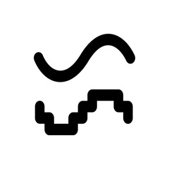 Black curved line above a stepped line with rounded corners on a white background illustration