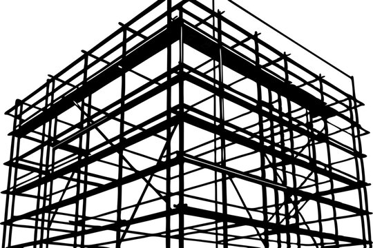 Black silhouette of scaffolding structure from a slight angle view, scaffolding, construction, building, architecture, outline, silhouette, vector, illustration, design, work, industry, structure, met