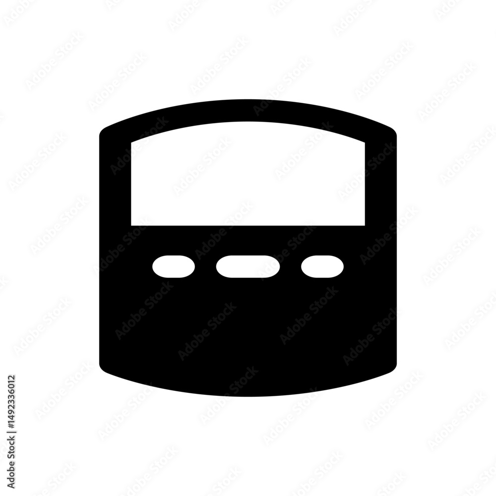 Poster illustration of a black handheld device with a screen and three buttons in a simple vector graphic s