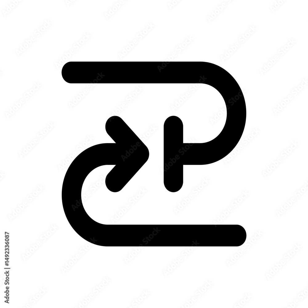 Poster black curved arrows pointing towards each other forming a loop on a white background simple design