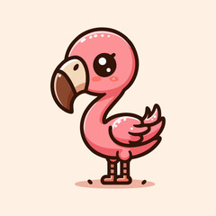Flamingo vector, minimal pink bird art, tropical elegant flamingo silhouette, cute standing bird icon for tropical summer wallpaper, kids decor, seamless pattern, vacation flat animal drawing for home