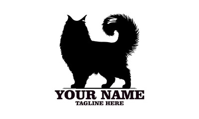 cat maine coon silhouette vector illustration, cat maine coon logo icon and cat maine coon cute vector design