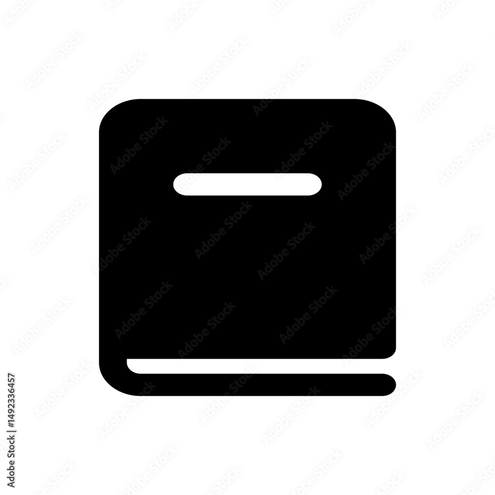 Poster a simple black book icon with rounded corners and a white line representing the book spine design el