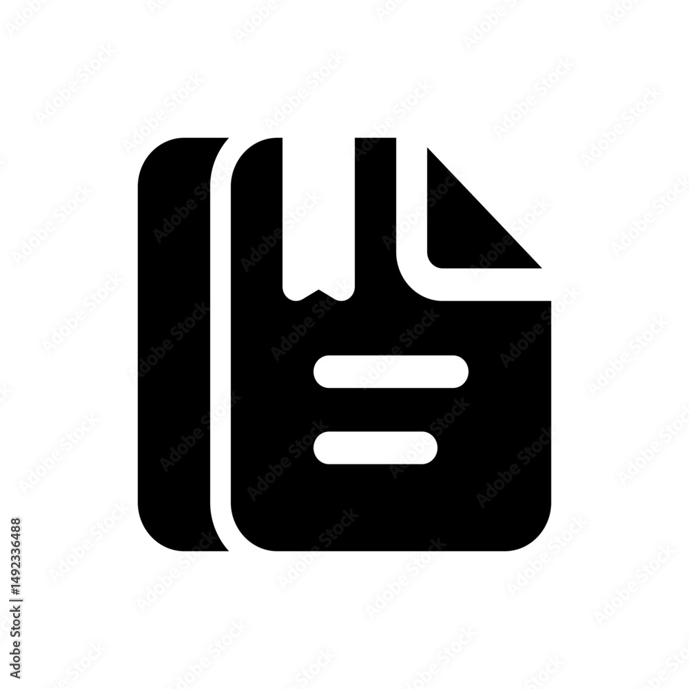 Poster depicts a black document icon with a folded corner and two horizontal lines indicating text content