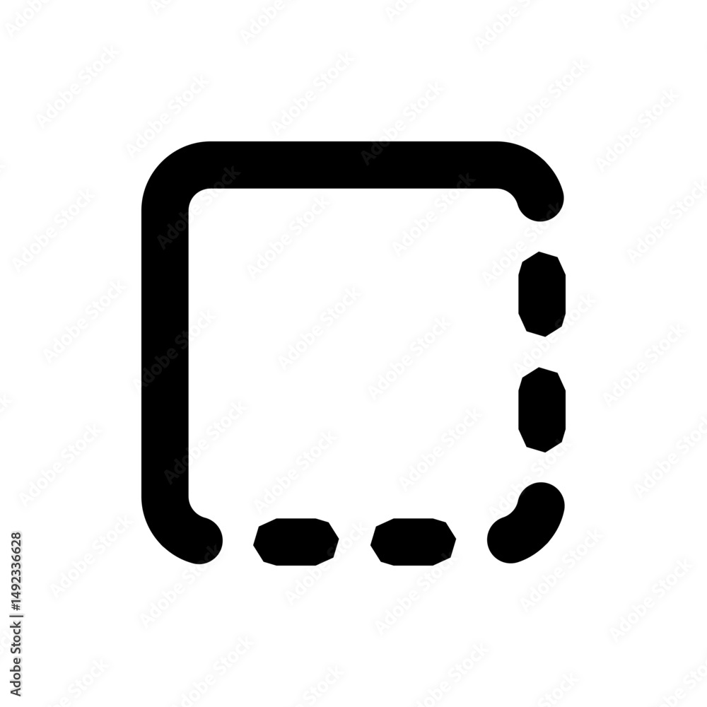 Poster a black outlined square with rounded corners and a dotted line on two sides of the square shape imag