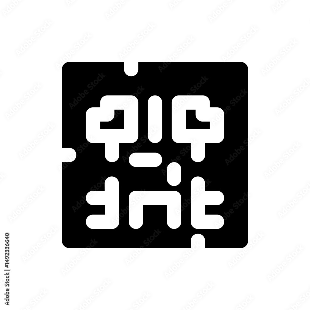 Poster black square with white geometric shapes resembling letters and abstract patterns on a solid backgro
