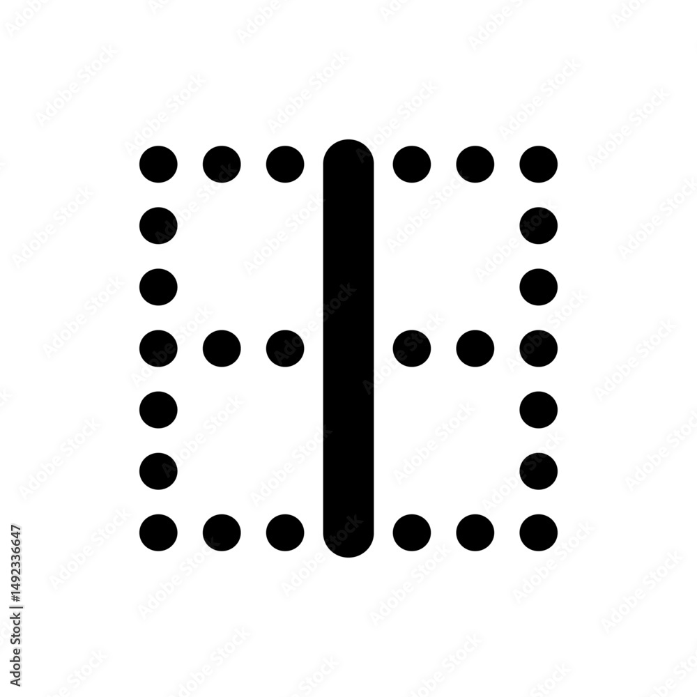 Poster black vertical line divides a square formed by black circles on a white background creating symmetry