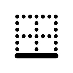 Illustration of a pattern formed by black dots arranged in rows and columns above a thick horizontal line
