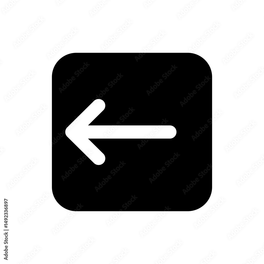 Poster white left arrow inside a black rounded square shape pointing to the left direction on a white backg