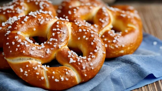  close up of salted pretzels on napkin