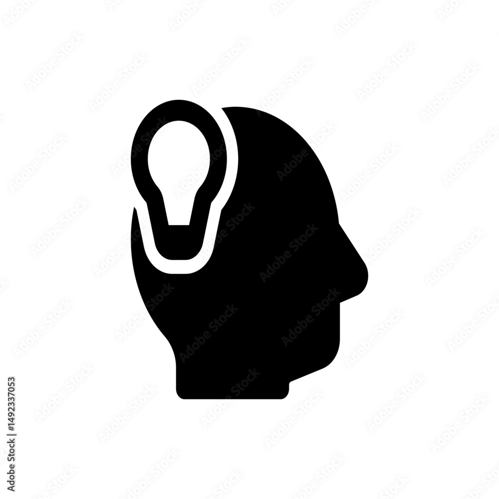 Aufkleber silhouette of a head with a lightbulb inside representing ideas and innovation on a white background