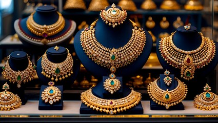 Obraz premium Elegant gold jewelry collection displayed in pune shop