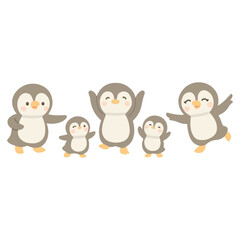 Cartoon Penguin Family Dancing Illustration