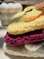 Yellow Crochet Dog Character Pouch with Drawstring - Handmade Accessory in Bright Sunlight