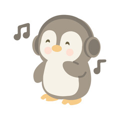Penguin Listening to Music with Headphones