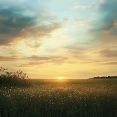 Fototapeta premium spring sunset and field of grass.
