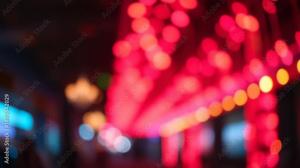 Poster a video showing vibrant blurred lights shining in darkness creating an abstract and colorful spectac