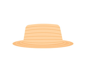 Straw sun hat boater. Summer head accessory, headwear. Vector flat illustration isolated