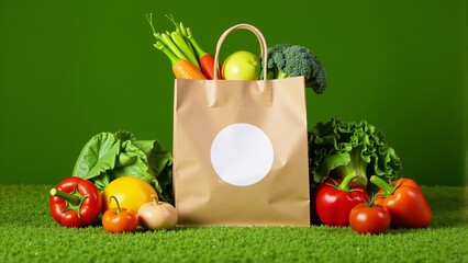 Groceries In Brown Paper Bag On Green