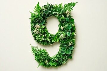 Creative display of number nine made of fresh green