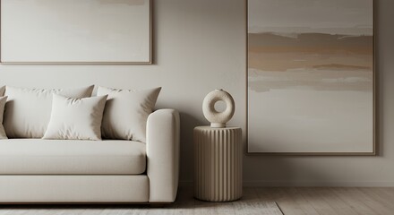 Living Room with Sofa and Abstract Art