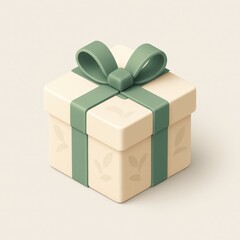 3D Gift Box with Green Ribbon for Celebrations and Holidays