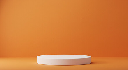 White Circular Pedestal on Orange Background