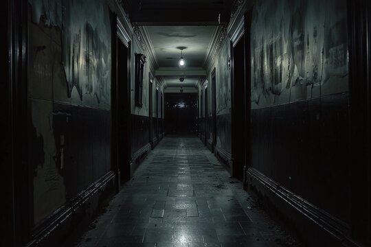 Long Dark Monochrome Corridor with Gothic Architecture Varient 5