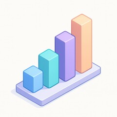 3D Bar Chart Icon in Pastel Colors for Data and Business Analytics
