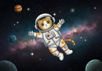Cosmic Cat's Joyful Voyage AI Generated