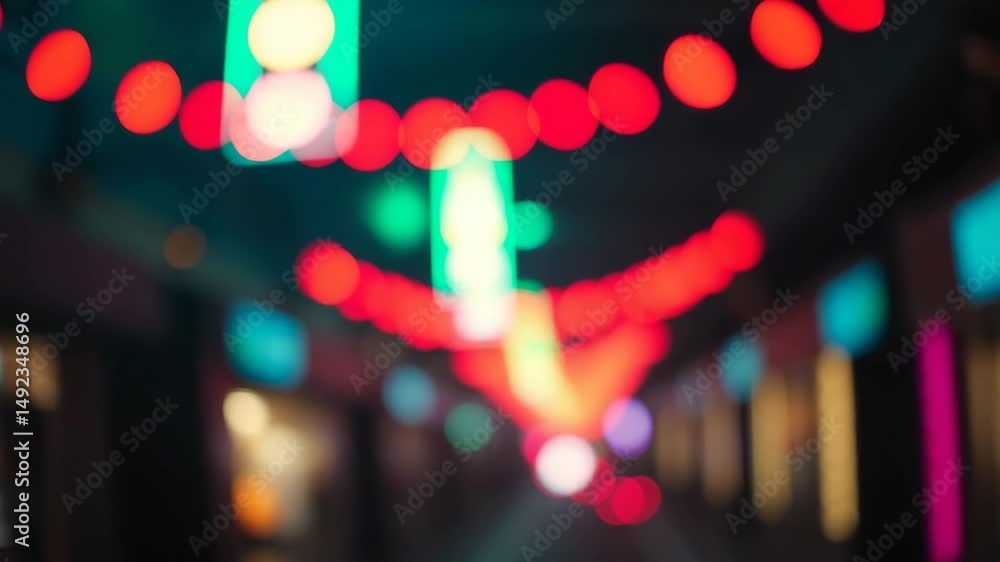 Poster a video showing vibrant blurred lights shining in darkness creating an abstract and colorful spectac