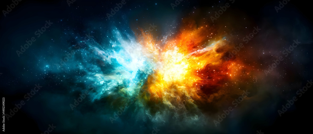 Poster colorful exploding nebula in space